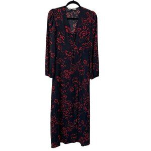 ZARA DRESS FLORAL MAXI HIGH SLIT ROMANTIC BLACK & RED SIZE S V-NECK DATE NIGHT